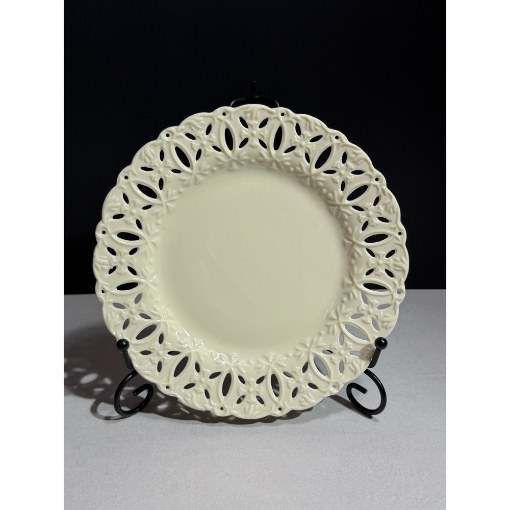 I Godinger & Co Cream Porcelain Pierced Reticulated Border Plate Floral Embossed